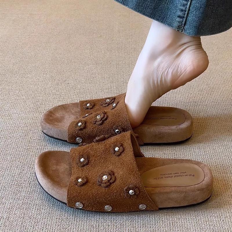 Sheepskin Version~ Fashion Open-toed Cool Slippers Women's 2025 Summer New Thick-soled Outer Wear Anti-velvet Versatile Slippers