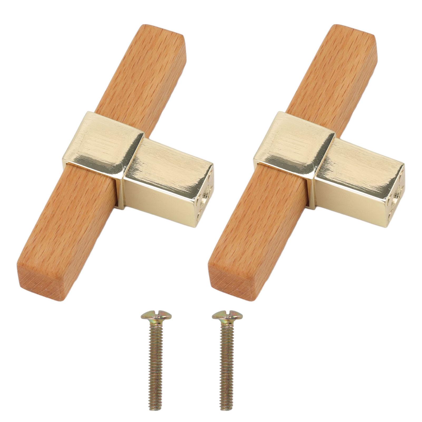 Mfyspace Golden 2 Pcs Wooden Cabinet Pulls Single Hole Door Pull Handle Knobs For Kitchen Drawer Cupboard Closet