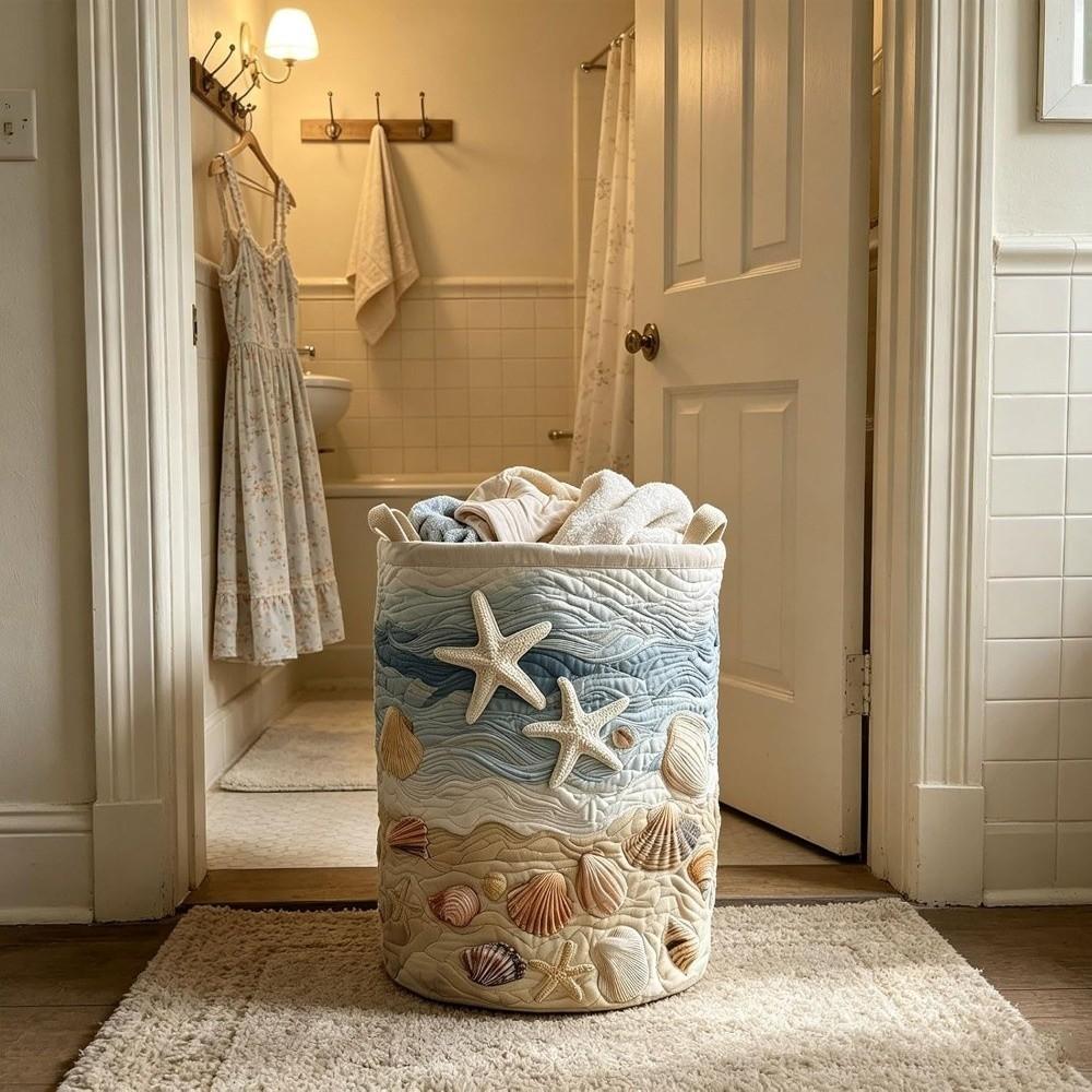 Boho gesteppter Wäschekorb mit Blumenstoff und Griffen Wäschetonne große Kapazität weicher Korb für Schmutzwäsche