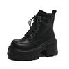 Fashion 2025 New 9cm Black Platform Women Motorcycle Ankle Boots Fashion Lace Up Shoes Autumn Winter Thick Heel Women's Short Booties