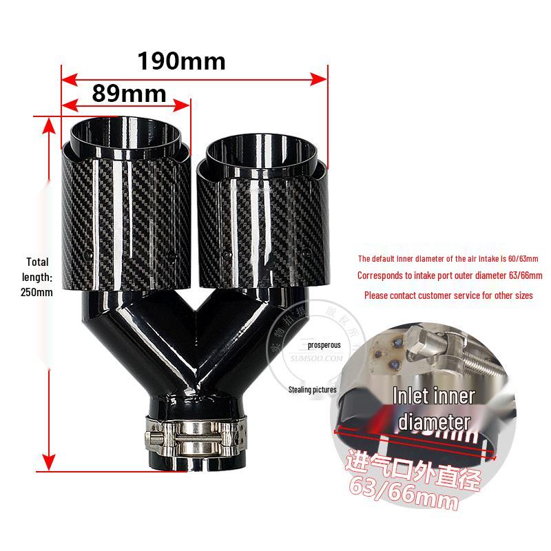 Y-typ koncovka výfuku z uhlíkových vláken s dvojitým výstupem (63-89mm), Černě lakovaný koncový díl výfuku pro úpravy automobilu