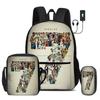Ronaldo 3 Pcs Set School Bags Backpack with USB Interface CR Football Star Shoulder Bag Football Sports Pencil Bag Kids Rucksack