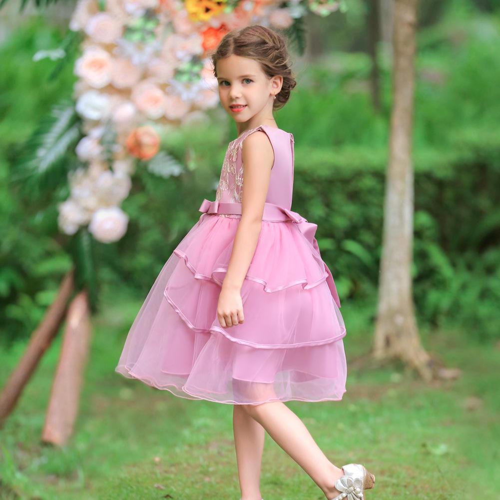 Vestido infantil Vestido de princesa Aniversário Piano Performance Roupas Anfitriã Florista Bebê Menina Pom Pom Fio Vestidos de Meninas