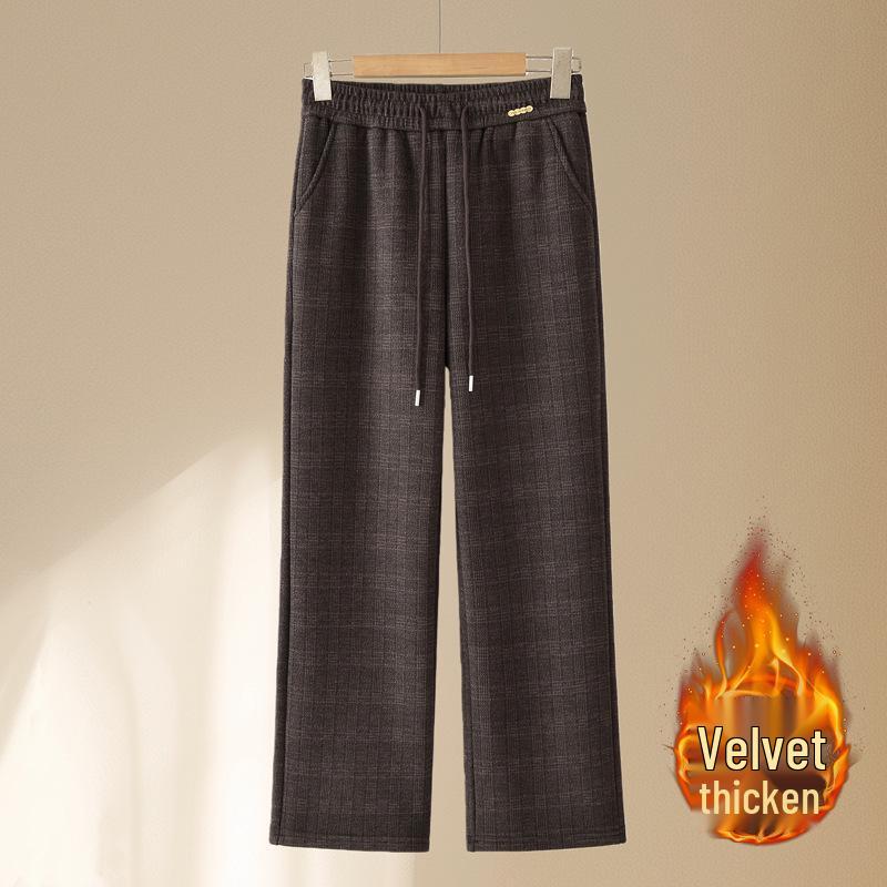 

Women s Winter Wool Flannel Plaid Pants - Elastic Waist, Wide-Leg, Plus Velvet, Mid-Aged & Elderly Casual Wear 3XL (120-135 jin)