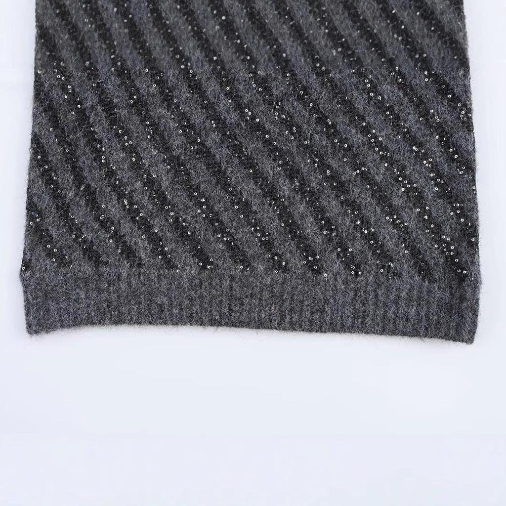 Spring 2025 Women's European V-neck Striped Lurex Knit Sleeveless Vest