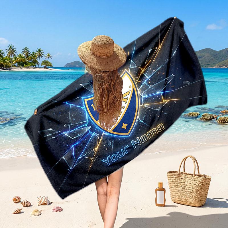 ifk göteborg Custom Beach Towel, Personalized Name Text Print, Football Logo Soft Quick‑Dry Towel Holiday Gift
