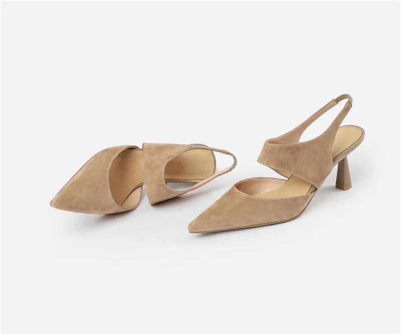 Fashion 2024 New Spring Suede Genuine Leather Women Shoes Retro Slip-On Women Pumps Pointed Toe Heels Shoes Women Heels Ladies Shoes