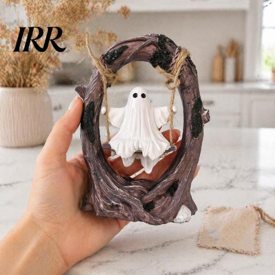 Halloween Spooky Tree Swing Decor Ghost On Decor, Resin Figurine with Vintage for Home Base, Festive Party Tabletop Ornament, Trick or Treat Gift Cute