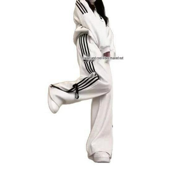 Korean Spicy Girl High Waist Bow Wide-Leg Striped Sport Pants for Women
