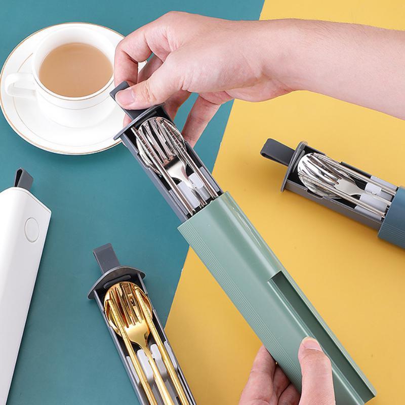 304 Stainless Steel Spoon Fork Chopsticks Cutlery Set Portable Dinnerware Kit Lunch Tableware with Box Travel Kitchen Accessories