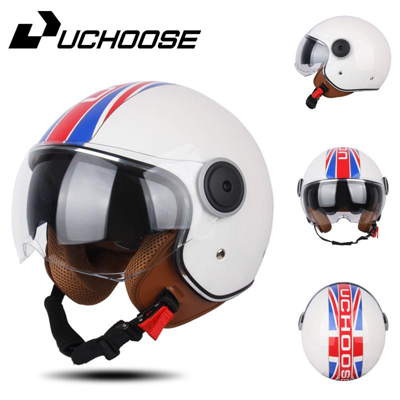 UCHOOSE 3/4 Open Face Motorcycle Helmets With For Men Women Vintage Moto Bike Cascos Scooter Protective Helmets