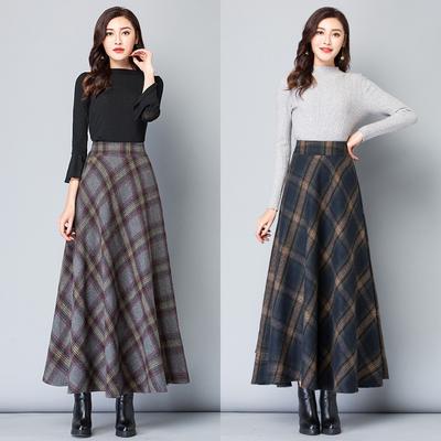 Women's High Waist Maxi Skirt A-Line Plaid Wool Blend Long Skirt Vintage Casual Loose Midi Skirt 2026 Autumn Winter