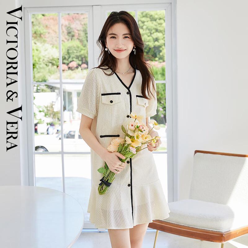 

VICTORIA&VERA Summer Plaid V-Neck Short Sleeve Dress L