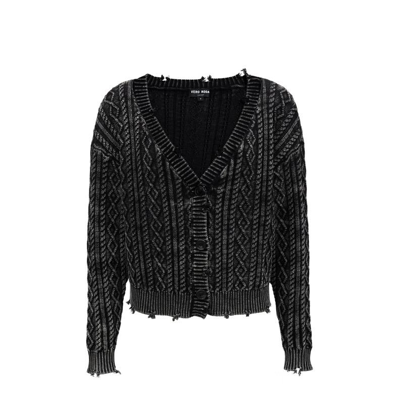 VEROMODA Women's Distressed V-Neck Knit Cardigan