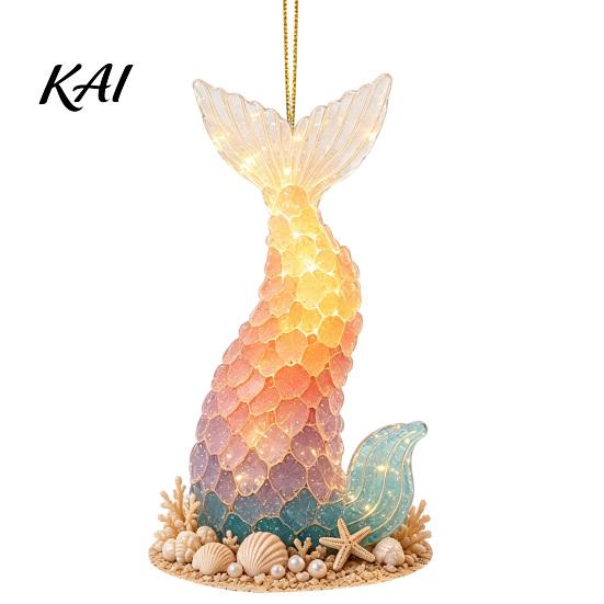 Holiday Celebration Gifts Ocean Theme Christmas Ornaments, 2D Flat Acrylic Hanging Decor with Sea Animal Elegant Tree Accessories Designs, Decorations
