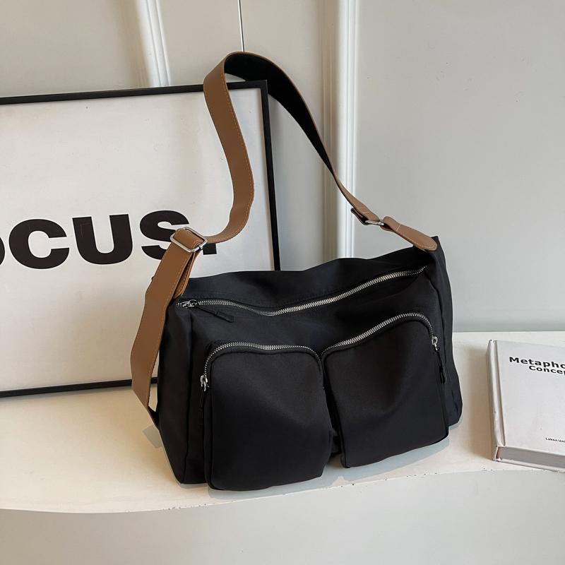 Women Multiple Pockets Shoulder Bag Solid Color Nylon Totes Vintage Large Capacity Ladies Leisure Handbags Designer Shopping Bag