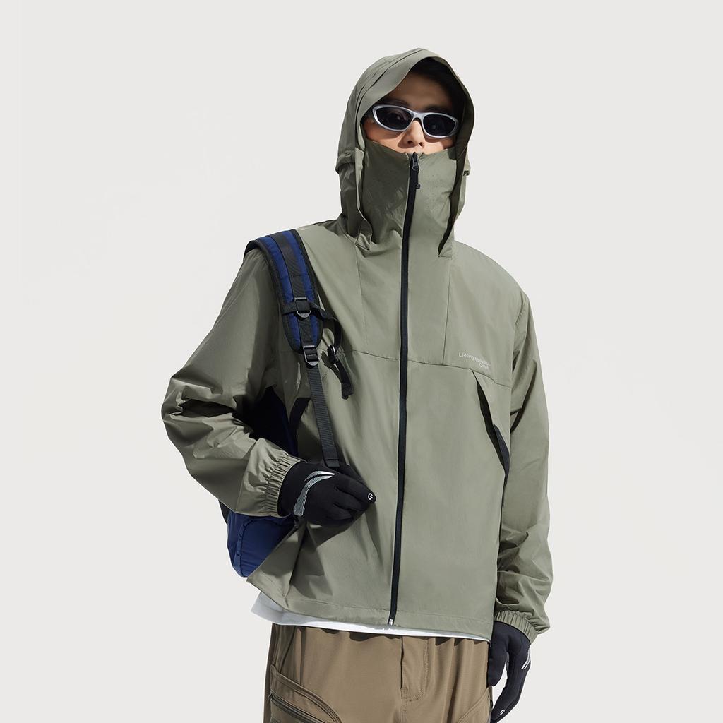 Li-Ning Urban Outdoor Series Solid Color Zip-Up Hooded Loose Breathable UV Protection Sun Protection Jacket Men Jackets Tea-Green AFDV461-6