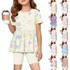 Girls Summer Outfit Set Short Sleeve Ruffle Hem Top with Floral Print and Comfortable Shorts for Casual Daily Wear