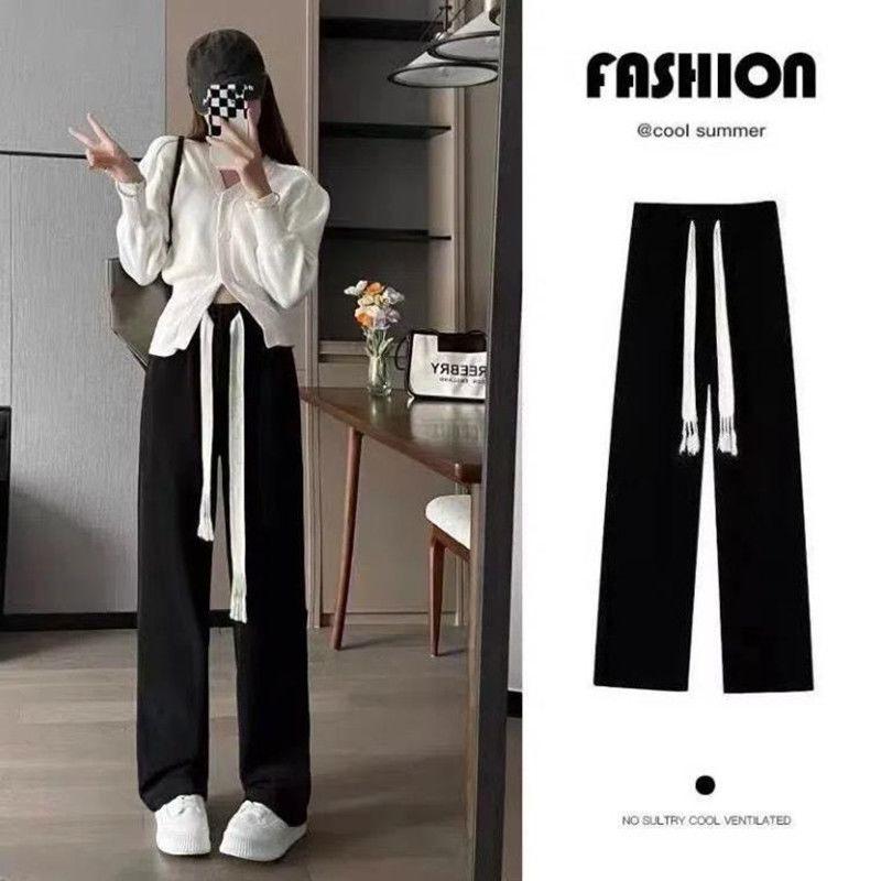 

Women s Trendy High-Waist Black Drawstring Wide-Leg Trousers for Spring & Autumn M (suitable for 91-105 jin)