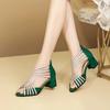 Ladies Shoes 2025 Brand Peep Toe Women's Sandals Back Zipper Office and Career Summer Crystal Best Seller Heeled Sandals