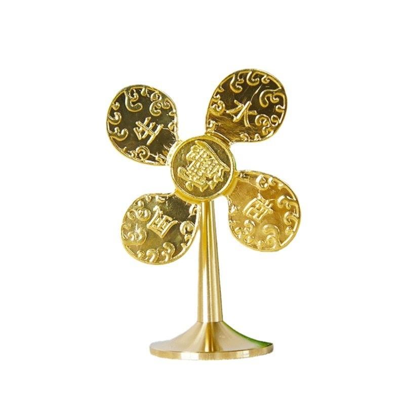 

Brass Small Windmill Model Statue Sculpture Vintage Antiqued Metal Pinwheels Luck Wealth Home and Office Desktops Decors 1