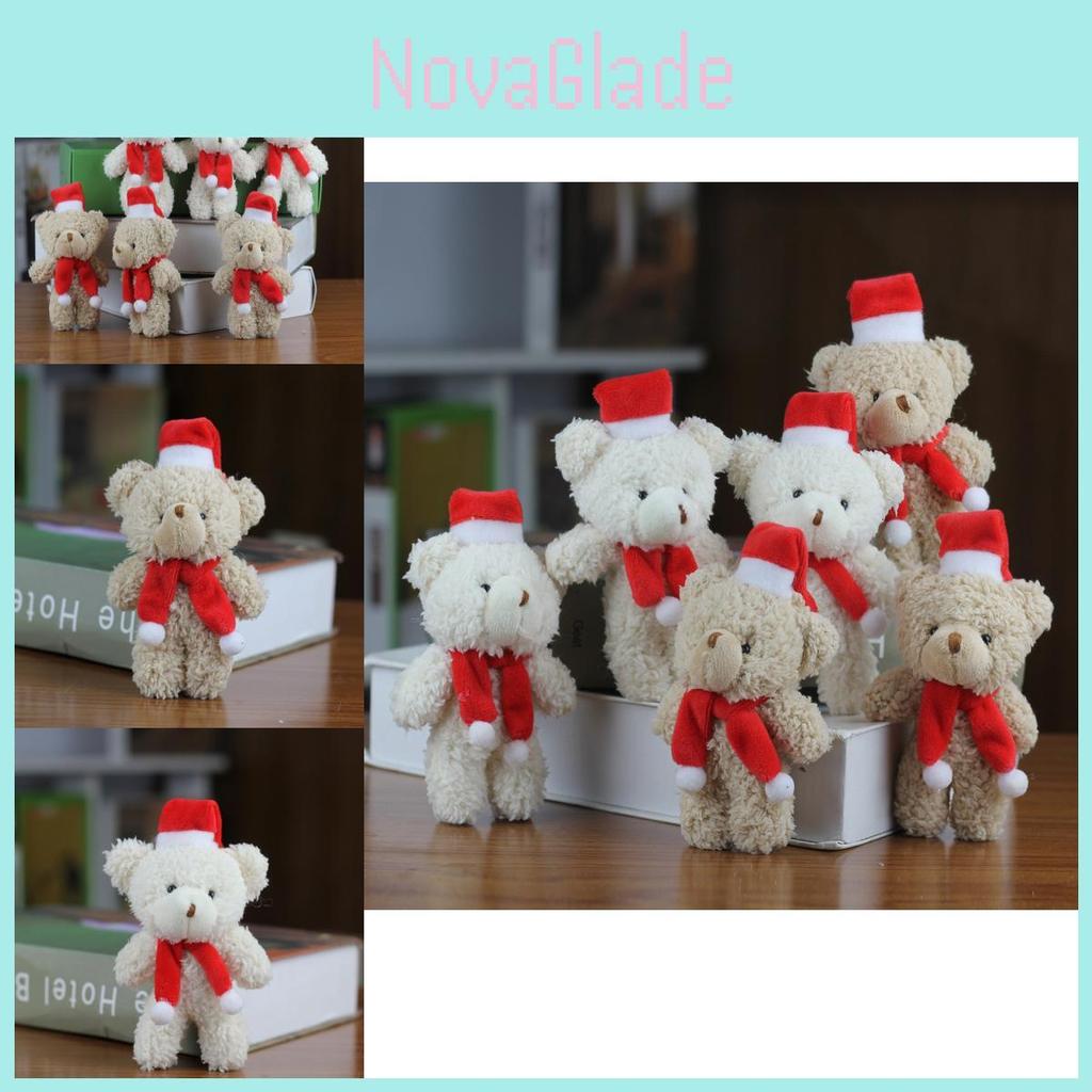 Cute Blushing Christmas Bear Plushie Mini Teddy Ornament Soft Short Plush Toy For Bags And Accessories