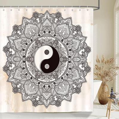 Indian Bohemian Fabric Shower Curtain Bathroom Curtains Boho Mandala Waterproof Fabric Bath Screen Bathtub Decor with 12 Hooks