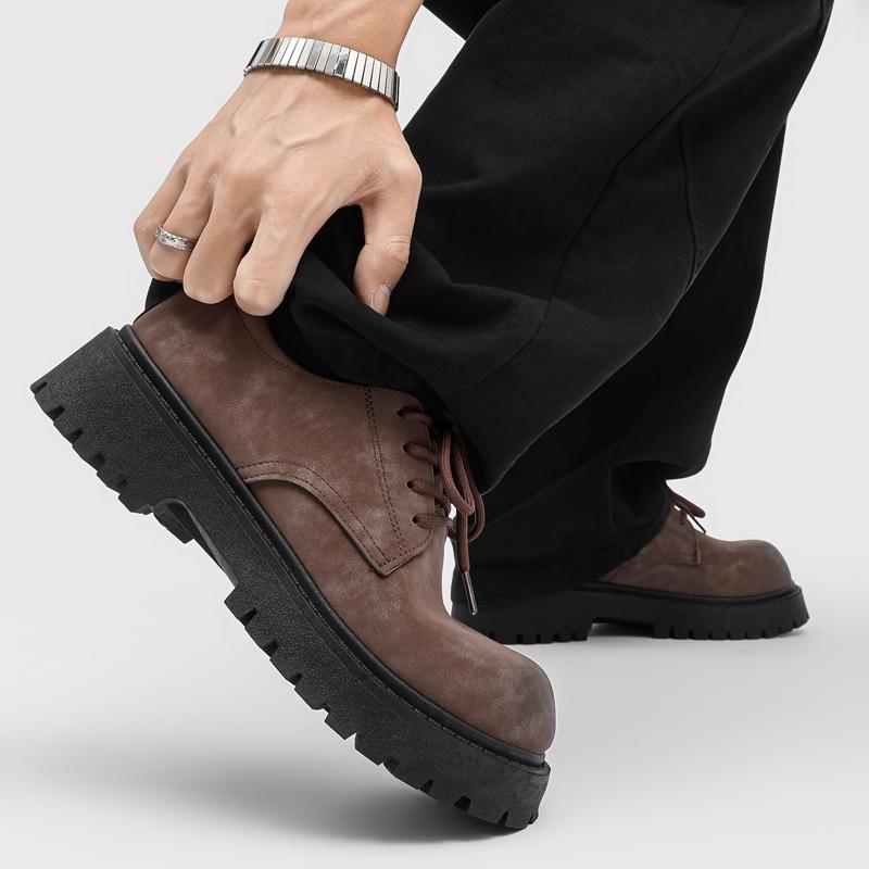 Fashion Retro-Style Suede Men Thick-Soled Lace-Up Casual Shoe Comfortable And Durable Dress Shoe Fashionable British-Style Business Shoe