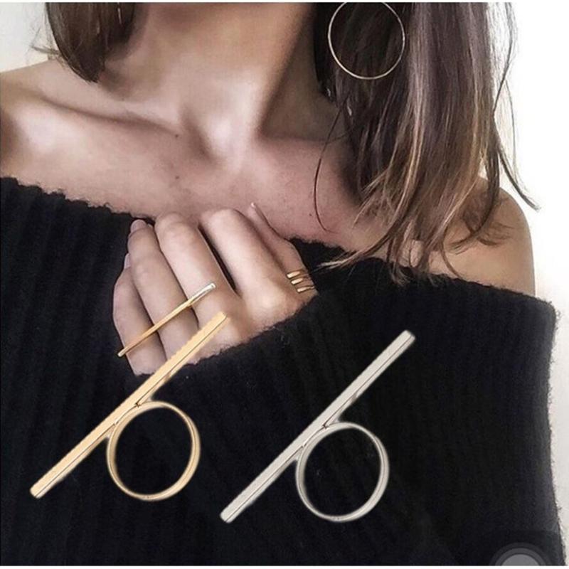One Word Ring Metal Long Bar Rings Punk Exaggerated Knuckle Joint Rings For Women Finger Accessories Jewelry Gift