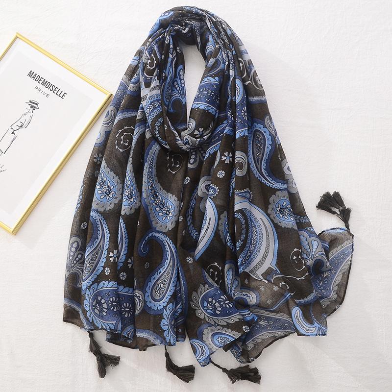 Elegant Women Silk Scarf Beach Wrap Shawl Vintage Tassel Floral Print Mujer Lady Sunscreen Bandana Hijab Boho Beach Scarve Pareo