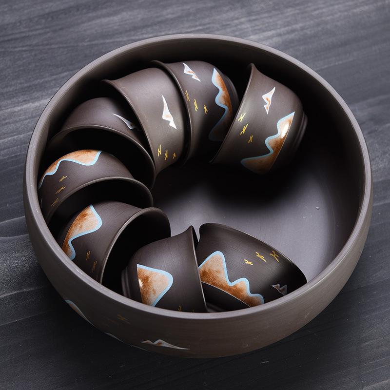 Purple sand Kung Fu tea set, tea wash six gentlemen distant mountain lifting beam pot, teapot cover bowl business gift tea set