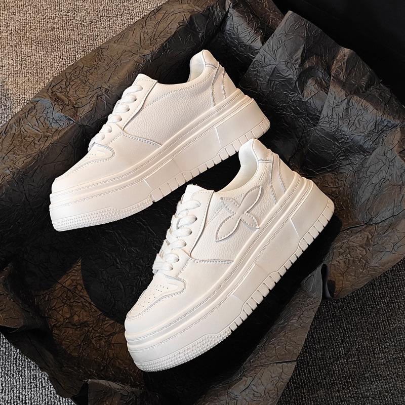 Leather Little White Shoes Inner Height Increase Women's Small Men 2025 Summer New Thick-soled Lightweight Versatile Shoes Board Shoes Women's Shoes