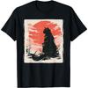 Black Cat Sitting Against Red Sun Graphic Tee Men Casual Round Neck Breathable Cotton Print T-Shirt