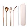 Flatware Dinnerware Travel 5pcs Camping Cutlery Set Fork Spoon Chopsticks Straw With Portable Case Stainless Steel Tableware Set