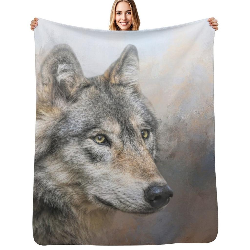 Gray Wolf Throw Blanket Warm Comfortable Blanket for Office Napping