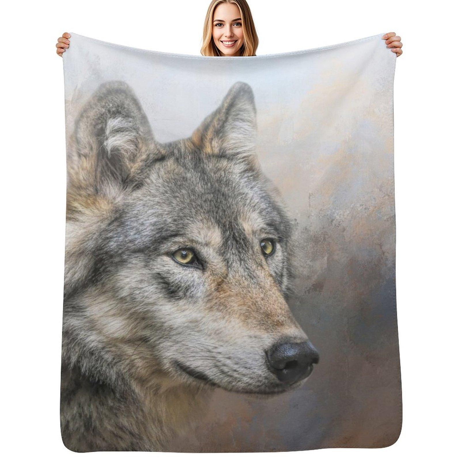 Gray Wolf Throw Blanket Warm Comfortable Blanket for Office Napping 102x76cm(40x30in)