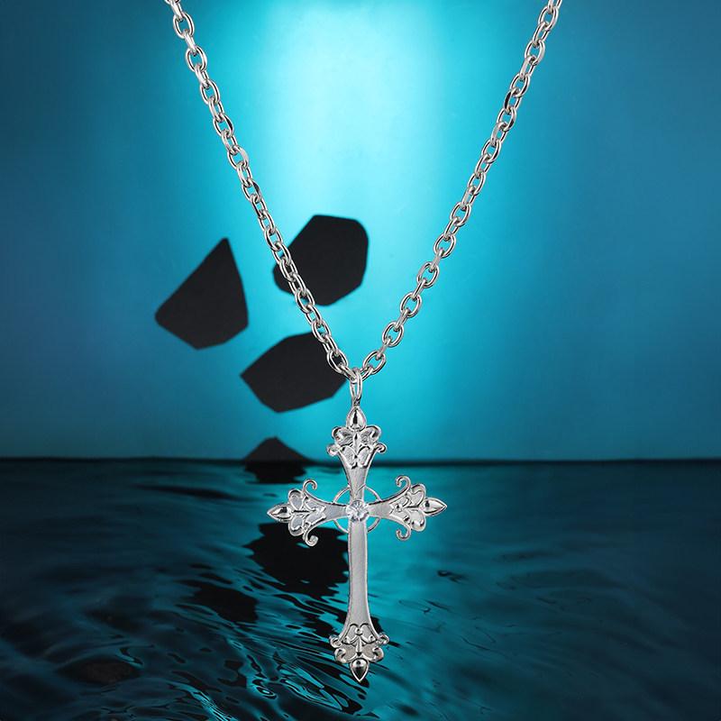 Silver Large Cross Pendant Necklace - Y2K Retro Style, Sweet & Cool Accessory