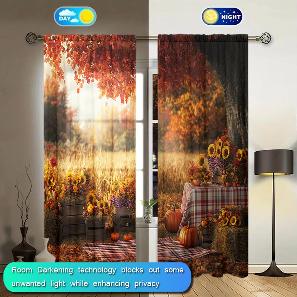 2 st Gardin med tryckt pumpamönster för skördefest heminredning - Kanalficka fönsterbehandling för sovrum, kontor, kök
