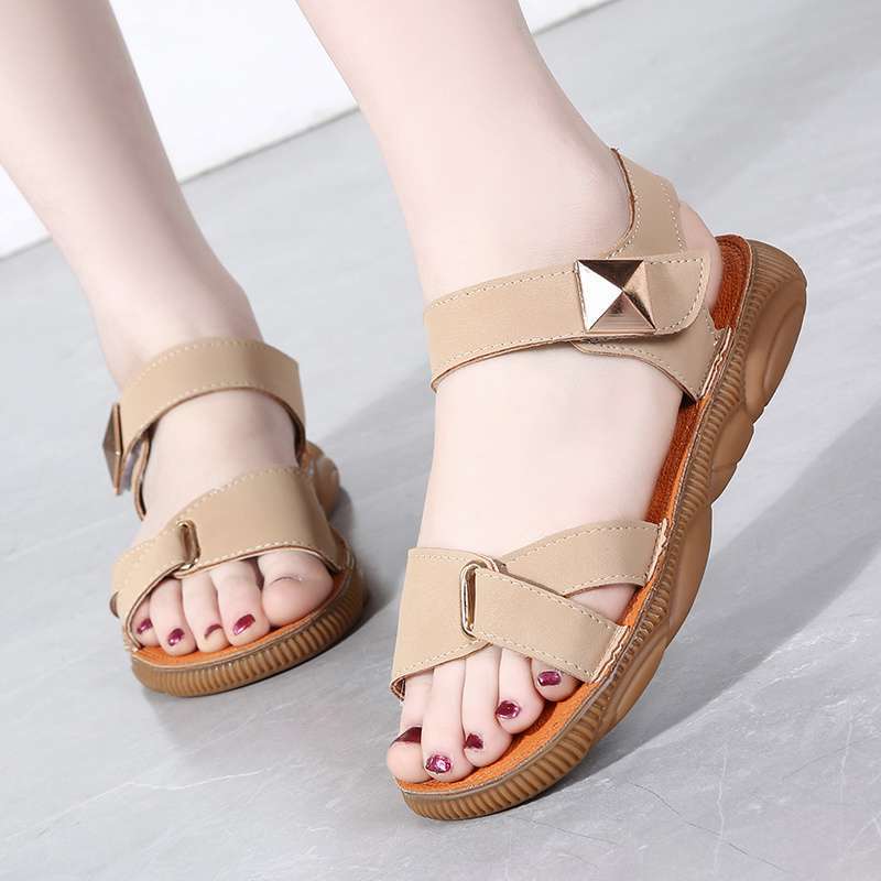 Beef Tendon Sole Sandals Women's Summer New Korean Version Versatile Flat Heel Women's Shoes Student Shoes Soft Sole Pregnant Women's Mother Shoes