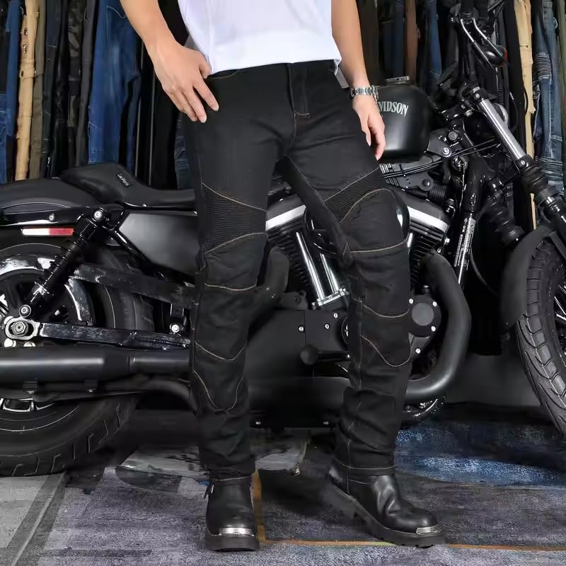 [zmart] Black Large Motorcycle Pants, Riding Jeans, Fall Prevention, Classic Motorcycle Rider Pants, All-Season Racing Pants