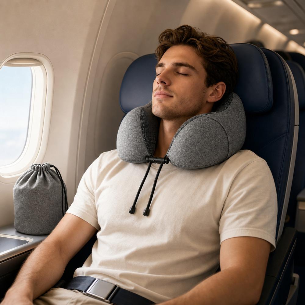 Cationic Cool Feeling U-shaped Pillow, Slow Rebound Memory Foam Neck Support Travel Pillow for Office Nap
