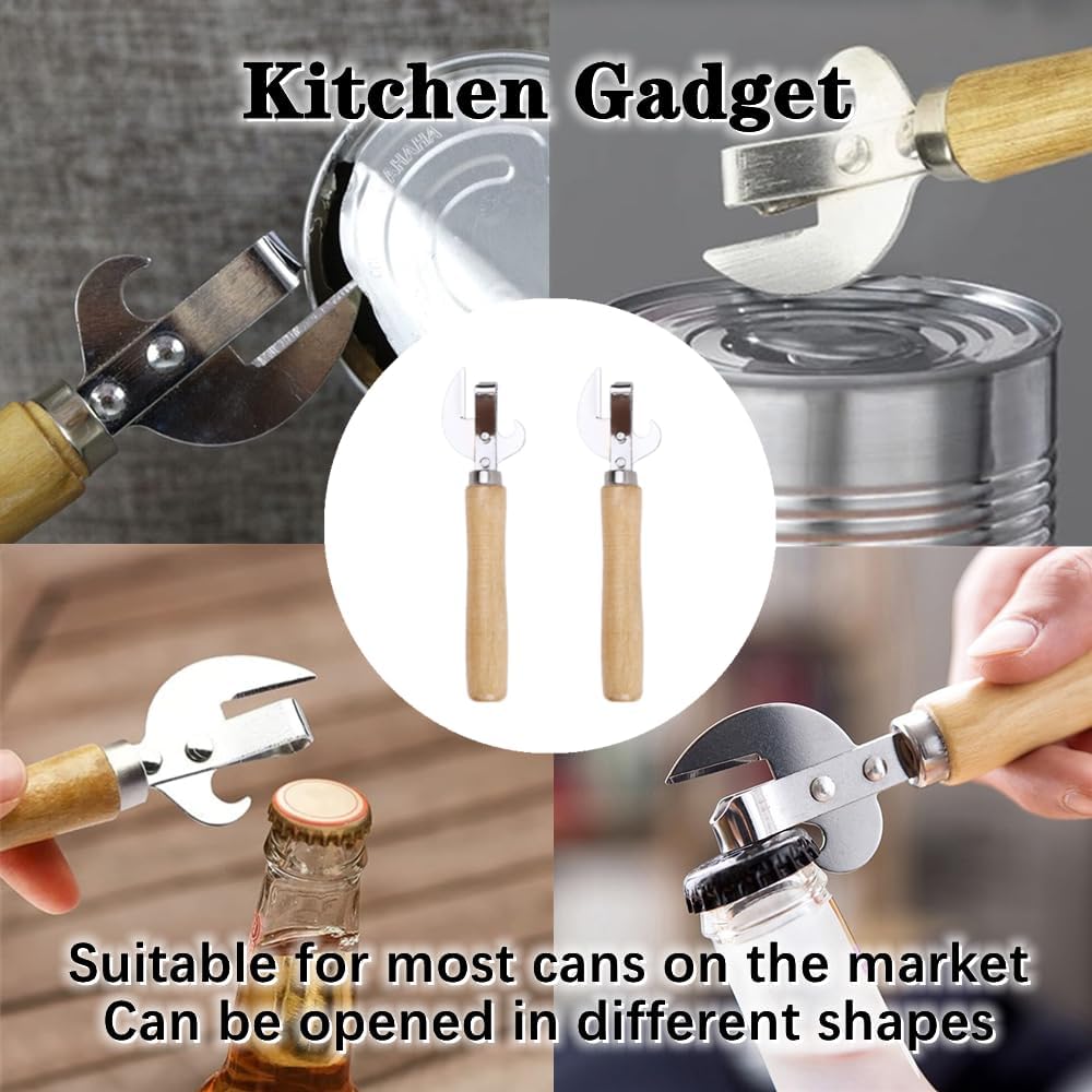 Multifunctional Bottle Opener, Stainless Steel Wooden Handle Can Opener, Suitable for Cans, Screwdrivers, Evaporated Milk Iron Cans, Beer Bottles