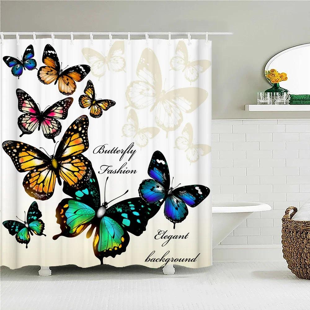 Colorful Butterfly Feathers 3d Shower Curtains Bathroom Curtain with Hooks Waterproof Polyester Cloth Decoration Screen