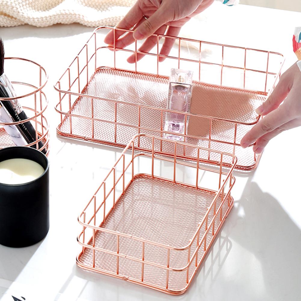 2pcs Multifunctional Household Iron Cosmetics Storage Fruit Holder Plate Container Basket Organizer