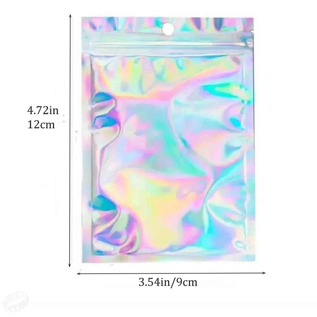 50/100pcs Holographic Bag Laser Rainbow Pattern Self Sealing Bag Candy Bags and Front Window Sample Bag Festival Party Gift Bags