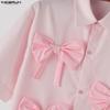 INCERUN Summer Men Lapel Neck Short Sleeve Buttons Up Striped Print Bow Casual Shirts