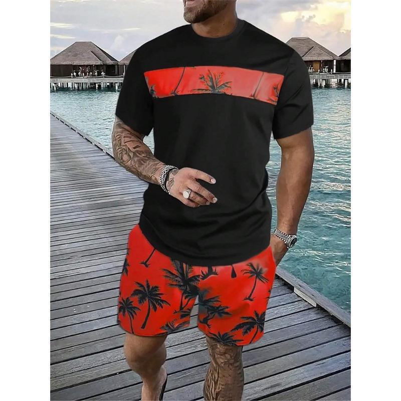 3D Coconut Print Classic Hawaiian Suit 2024 Summer Men's and Women's Gradient T-Shirt Shorts 2-Piece Beach Vacation Tracksuit