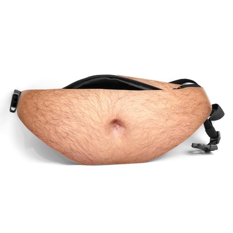 hairy stomach fanny pack