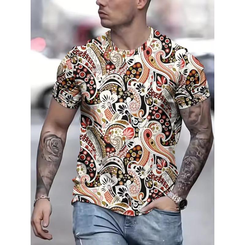 Summer Fun Men Fashion Casual Retro 3D Print Polyester T-shirt Casual Trendy Round Neck T-shirt Men