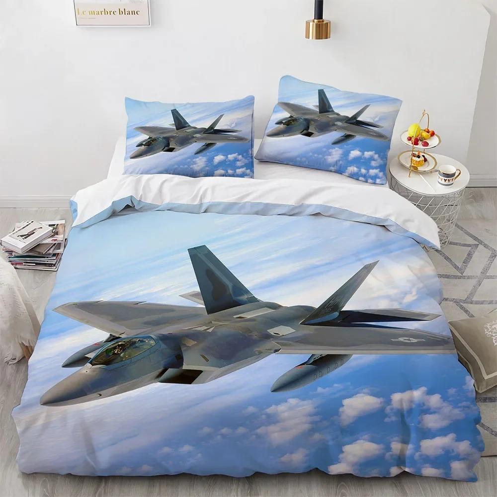 Fighter Plane King Queen Duvet Cover Military Aircraft Theme Bedding Set Kids Boys Men Sunset Airplane Polyester Comforter Cover